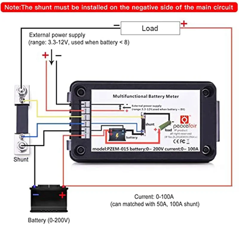 [in stock] DC Battery Monitor Power Meter Ammeter Digital DC 0-200V Shunt 100A Multimeter, Meter Voltmeter Capacity Tester