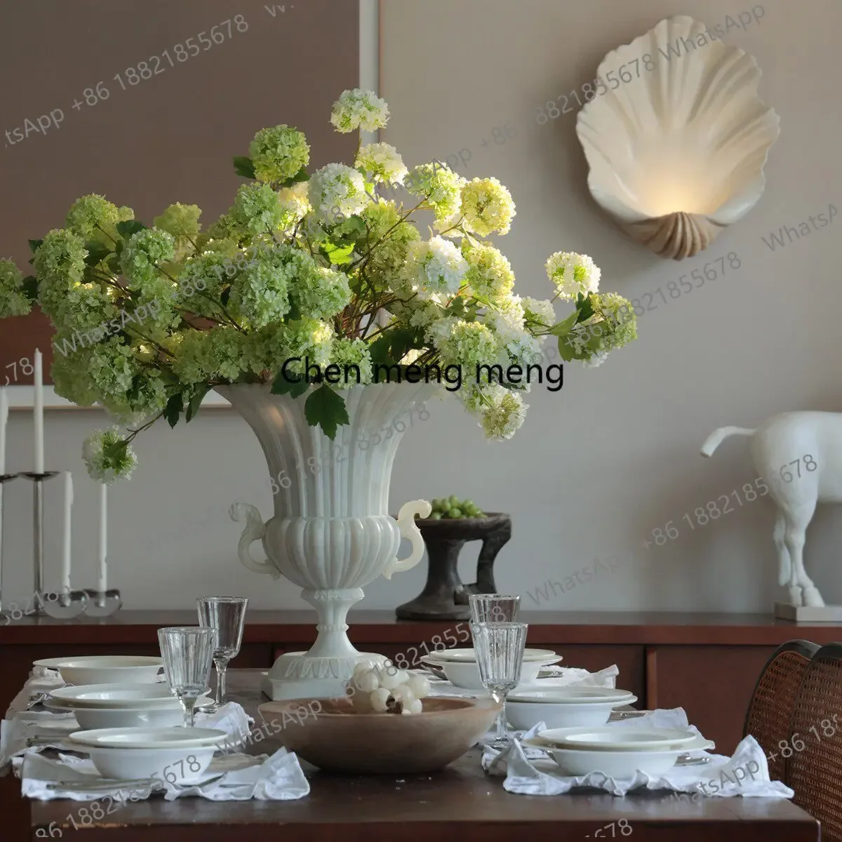 A74French home antique imitation jade vase ornament, European desktop middle island flower ornament