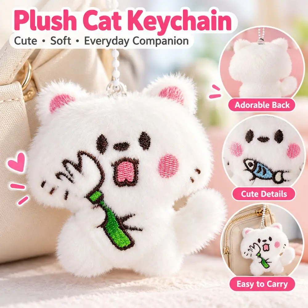 Fashion Soft Touch Plush Cat Keychain Cartoon Cat Metal Clip Cat Bag Charm Hanging Plush Animal Charm Key Decoration