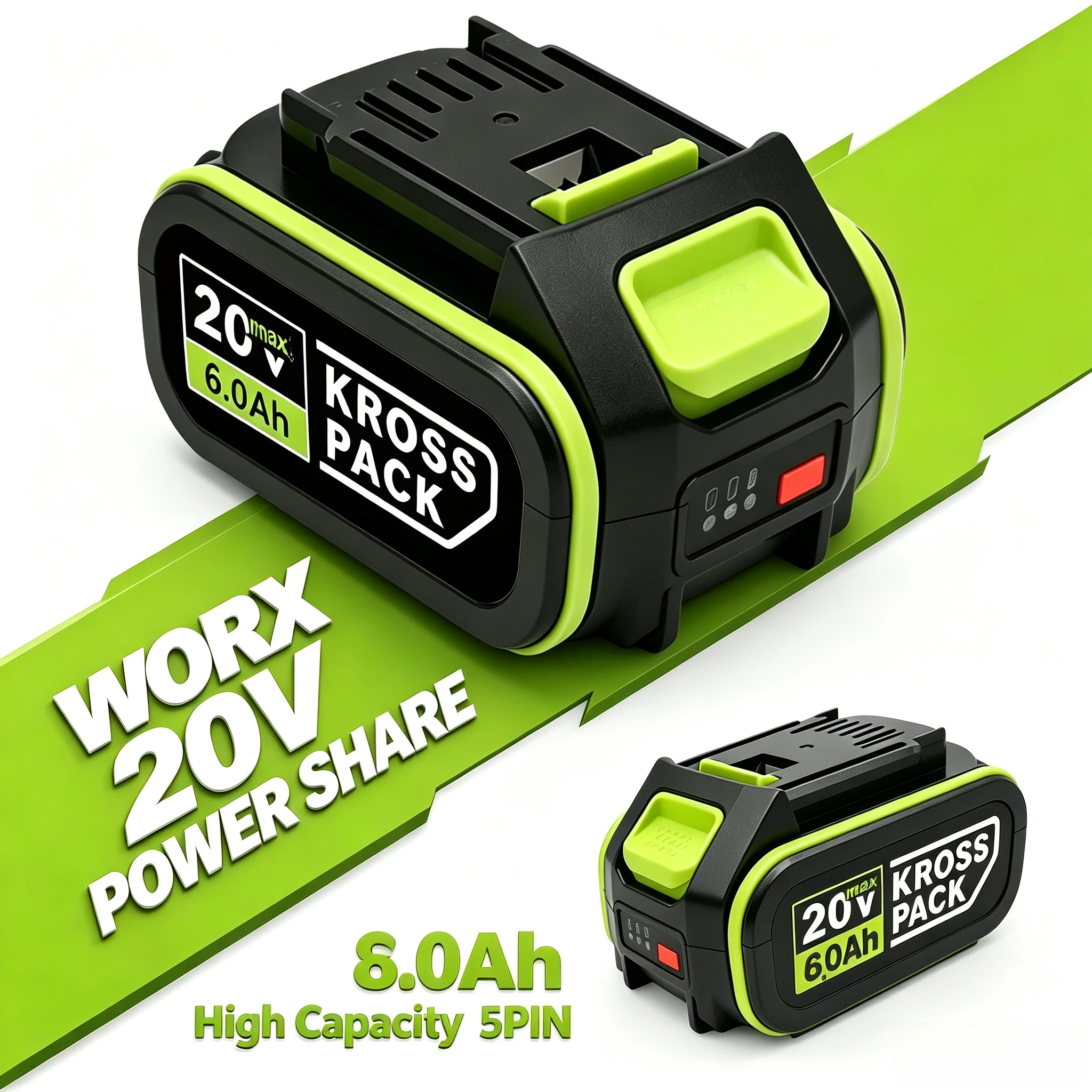 100% Original WORX 20V 6.0Ah Battery WA3551 WA3553 WA3578 Multi Safety Protection for WORX Cordless Power Tools Garden Use