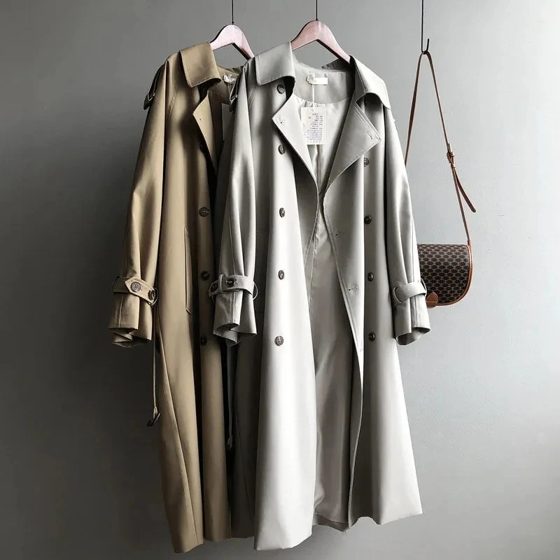 Klassische lange Trenchcoat Frauen Frühling Chic Khaki Zweireiher Gabardina Jacken koreanische lässige Wind jacke Abrigos neue Casacos