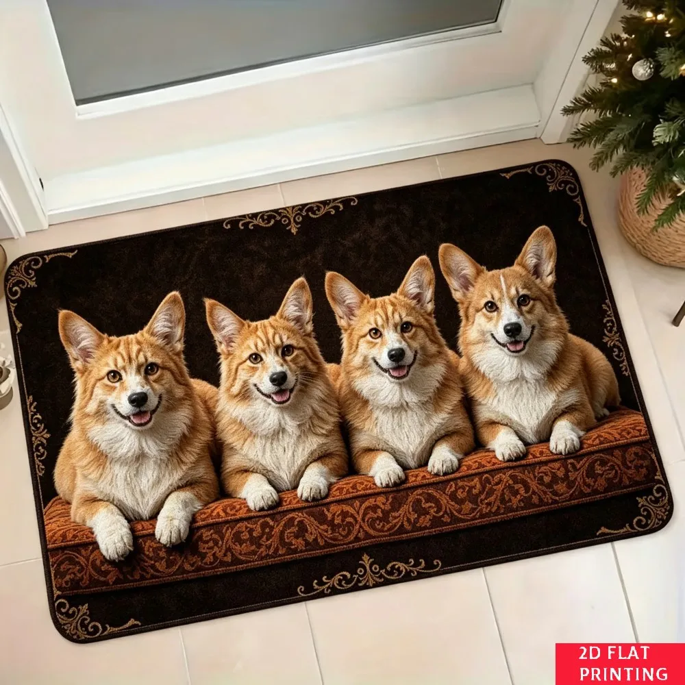 Five Black White Cat Row Mat Red Damask Pattern Yellow Eye Realistic Print Non Slip  Carpet For Feline Fan Home Entrance Decor