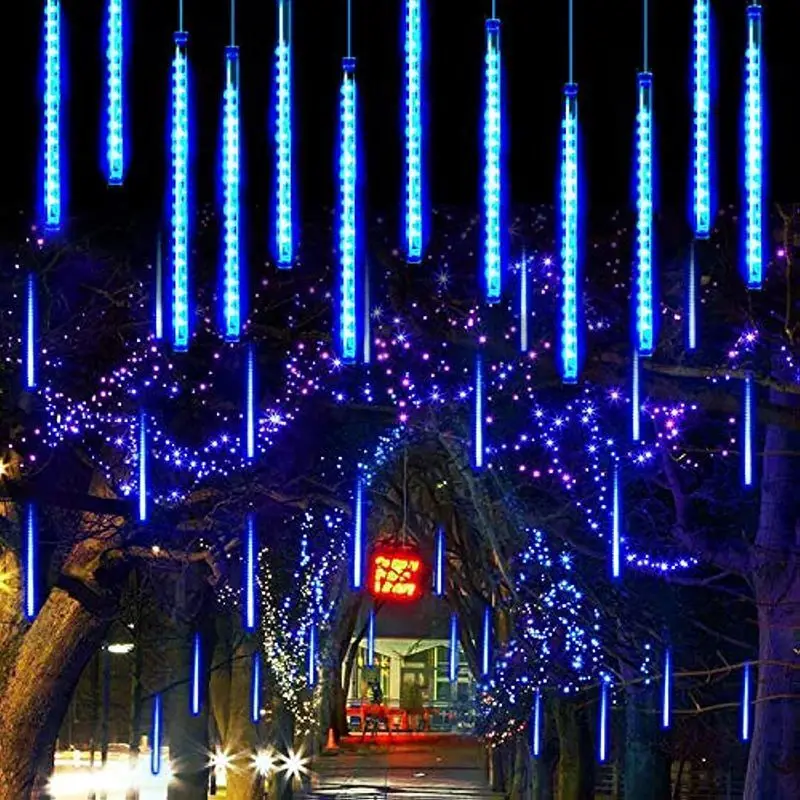 Guirnalda de luces LED para decoración de jardín, tira de luces de 30/50cm, 8 tubos, enchufe europeo/estadounidense, navidad