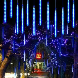 Cadena de luces LED de lluvia de meteoritos, decoración de calle, vacaciones al aire libre, jardín, boda, árbol de Navidad, enchufe europeo/estadounidense