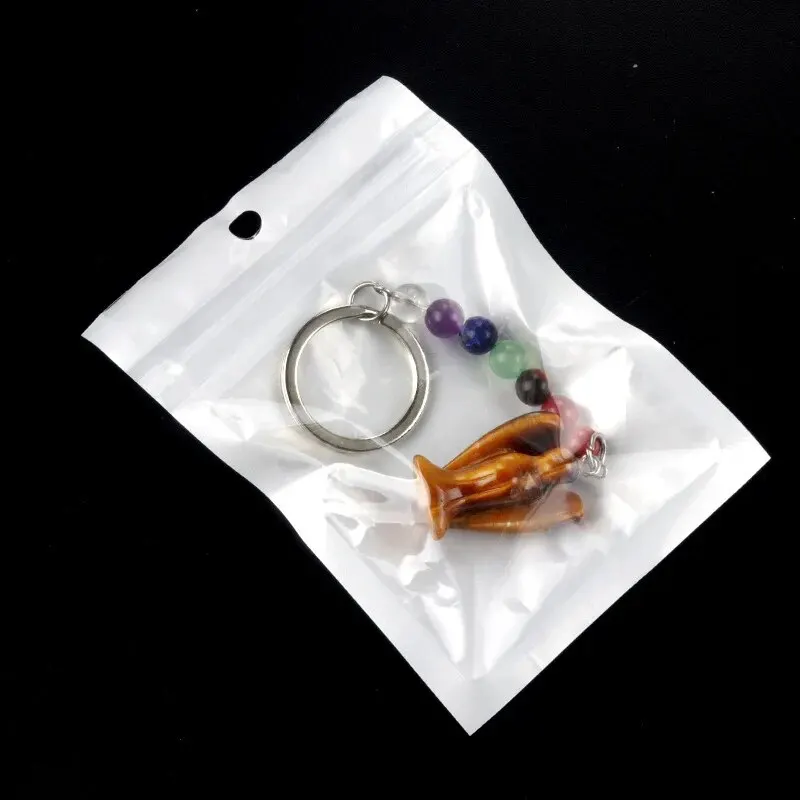 1pc 18x28mm Random Natural Stone Angel Keychain Agate Amethyst Quartz Guardian Angel Seven Chakras Pendant Jewelry Accessories