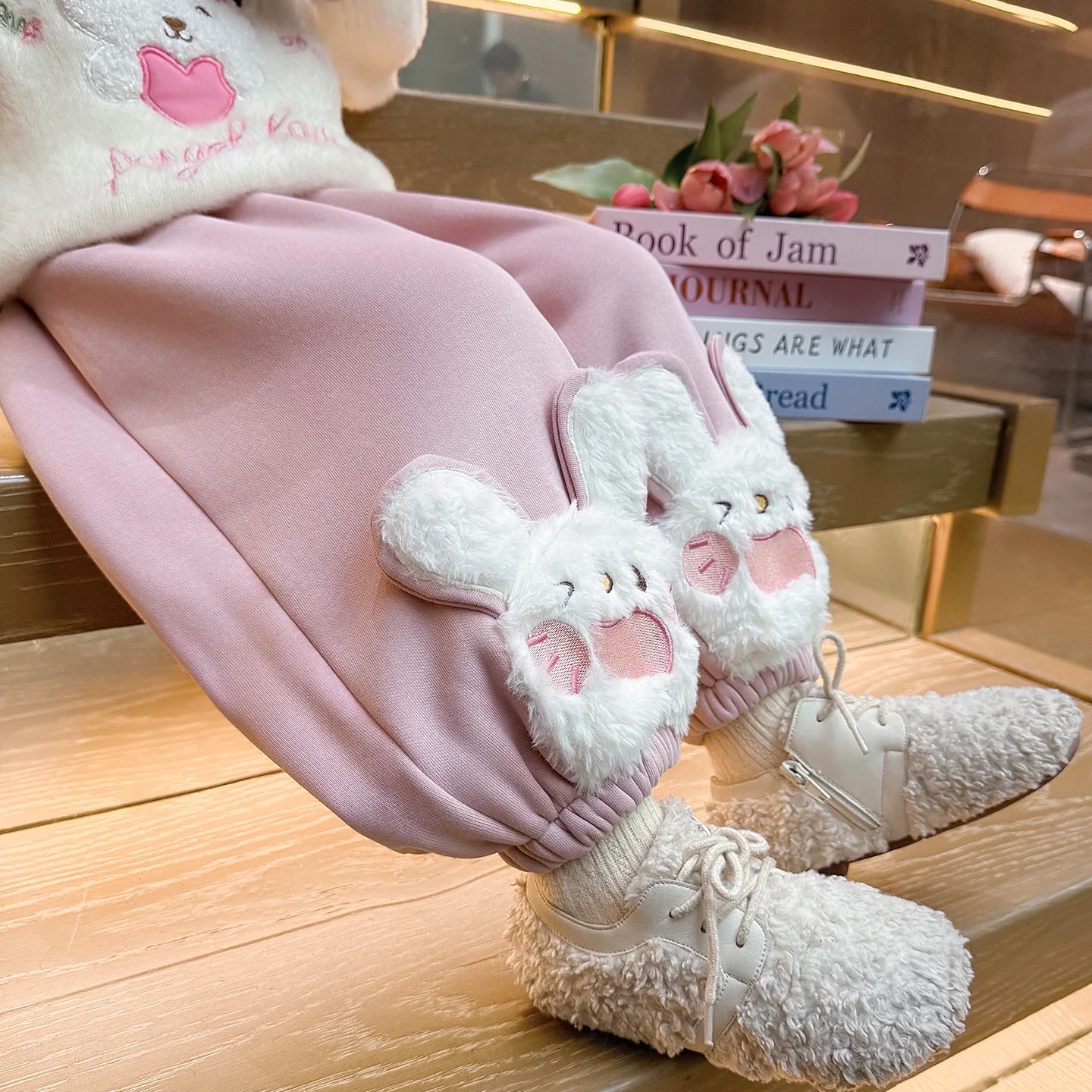 

Toddler Girls Jogger Pant Rabbit Jacquard Plus Fleece Infant Girls Warm Pant New Winter Elastic Waist Kids Baby Girls Sweatpant