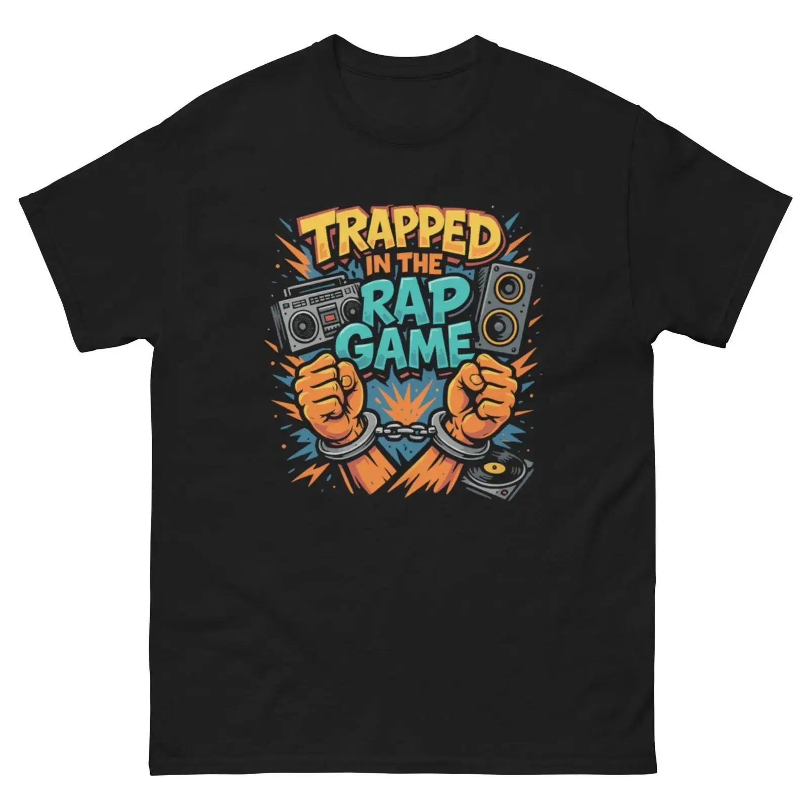 Trapped In The Rap Game Gangsta Hip Hop Streetwear T Shirt vintage Washed streetwear Versatile Stretched designer clothes