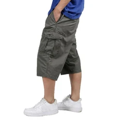 Plus Size style summer men baggy cargo cotton knee length pant casual trouser male large loose big size khaki 3xl 4xl 5xl 6xl