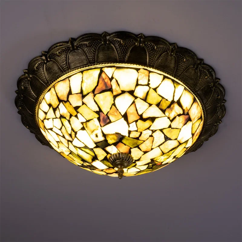 Stained Glass Ceiling Lamps for Living Room Bedroom Light Home Luminaria Decor Chandelier Mediterranean Tiffany Lighting Fixture