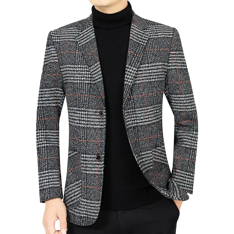 Blazer Man Autumn New Striped Pocket Single-breasted Male Suit Coat Retro Non-ironing Long Sleeve Breathable Men Outerwear