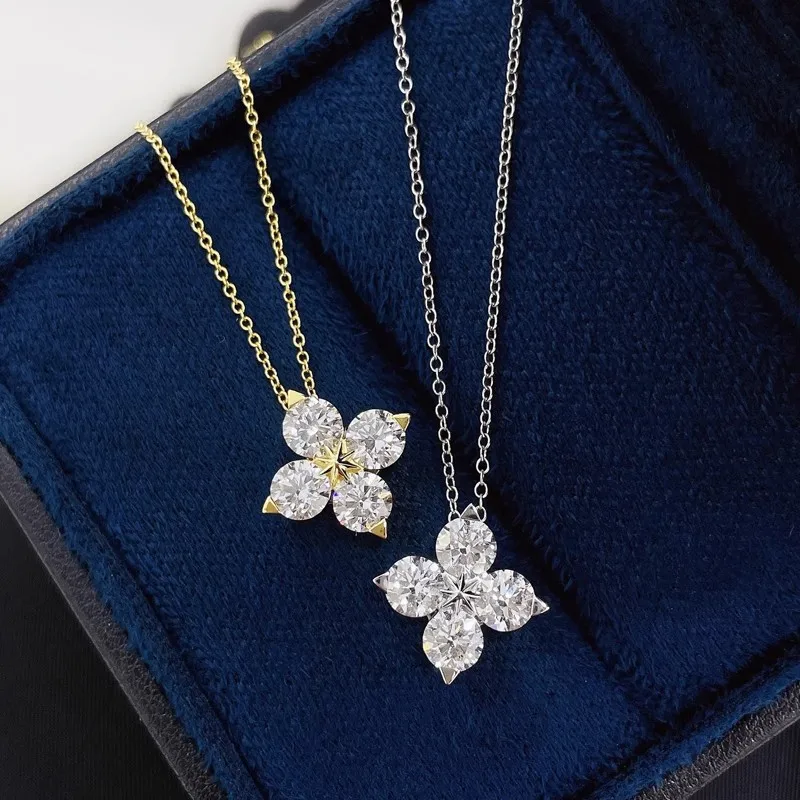 TBCYD 3MM 0.4cttw D Color Clover Necklace Pendants For Women S925 Silver 18K Gold Plated Neck Chain Classic Fine Jewelry Gifts