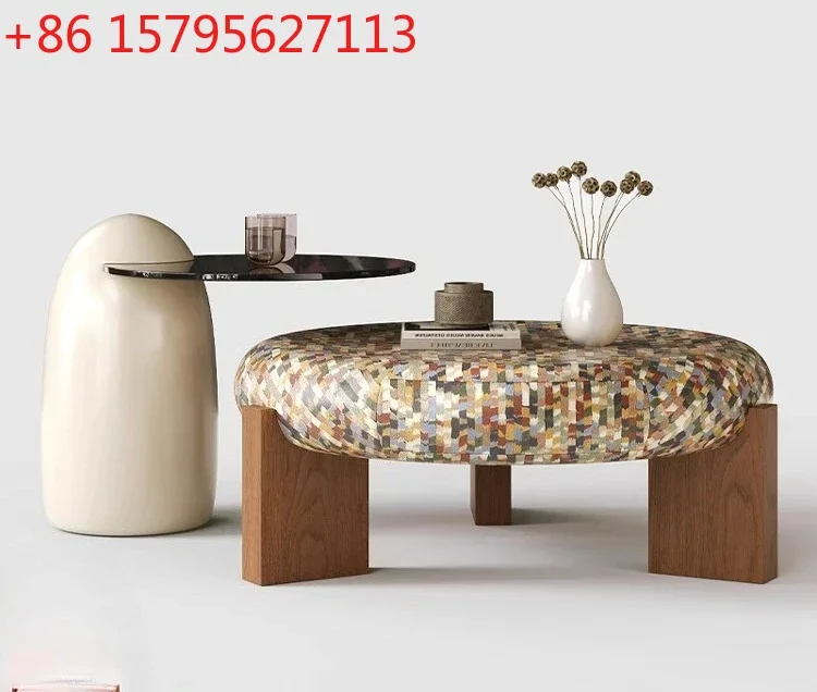 

Coffee table medium and ancient style high-end sense round tea table combination simple can store large and small coffee table