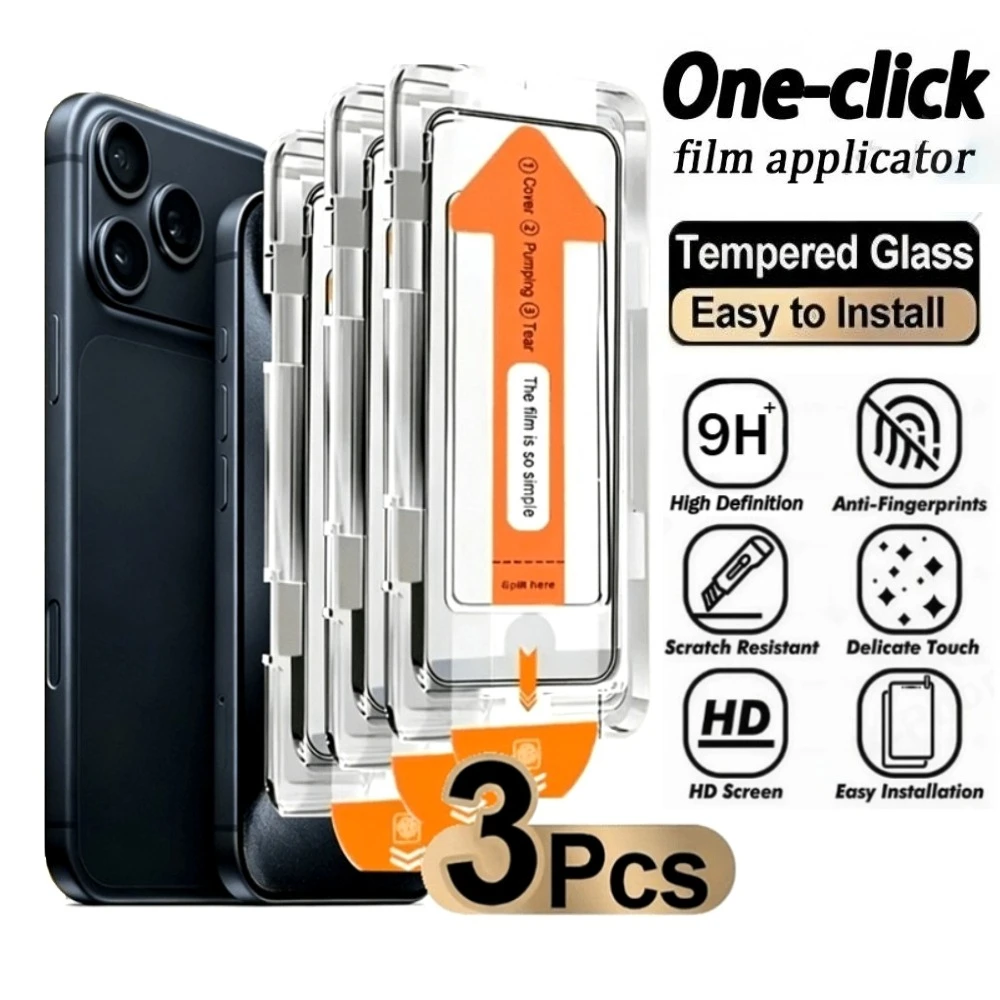 

3 шт. Защитное стекло Ultra HD для iPhone 17 16 15 14 Pro Max Air 16e 15 14 Plus 13 12 11 Pro XS XR с установкой в один клик