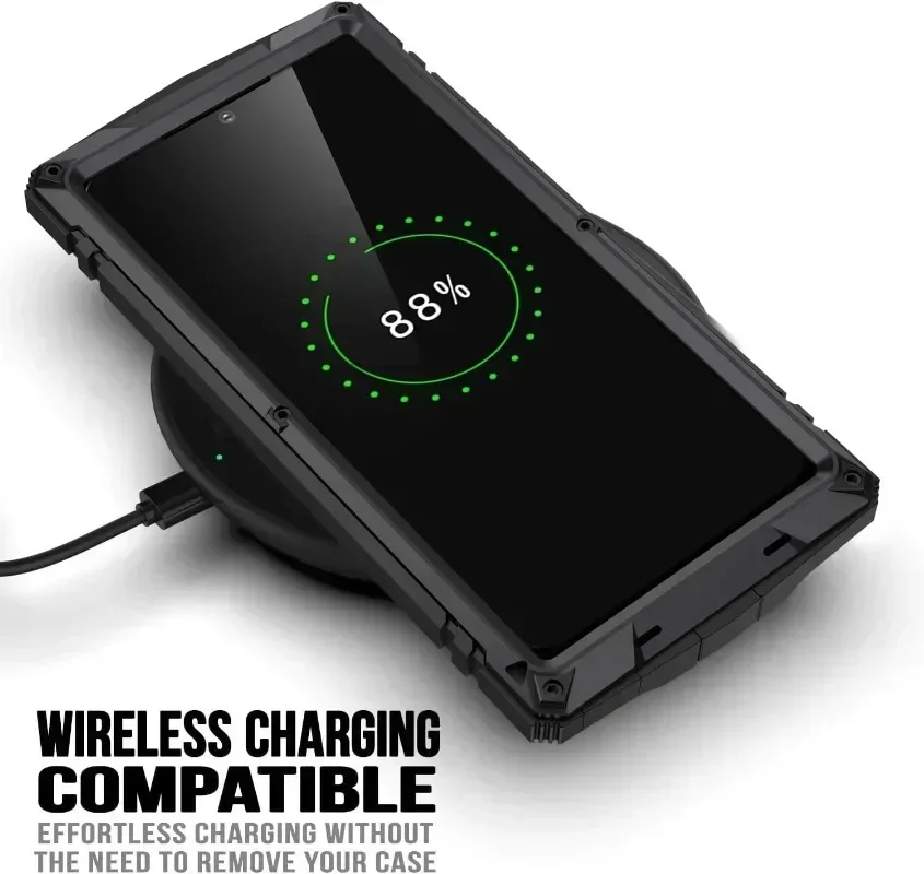 Wytrzymała, metalowa obudowa w stylu wojskowym do telefonów Galaxy S25 Edge, S23, S24, S22, S21, S20 Ultra Plus, Note 20, A32 – odporne na wstrząsy etui z ochronną folią na ekran. — zdjęcie produktu 5