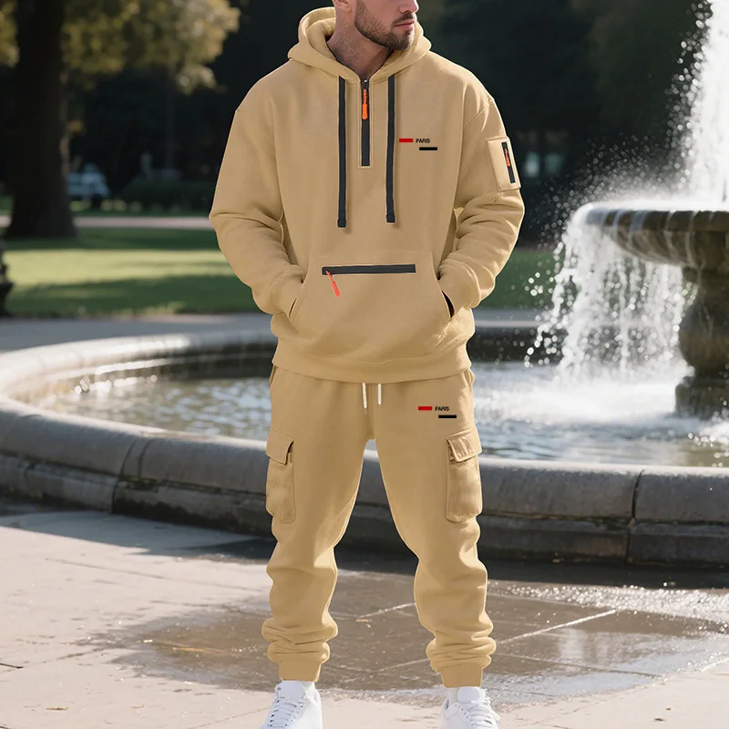 Sweater hoodie fleece pria musim dingin, jaket kerja olahraga kasual longgar, sweater setengah ritsleting, gaya pasangan olahraga modis
