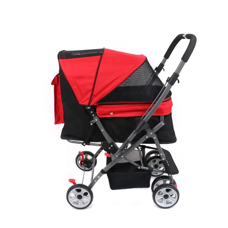 Dogs Luxury red color Travel 6 Wheel Heavy Duty Large Multifunctional Pet carrier Pet Trolle Travel Folding  1 seat Pet stroller