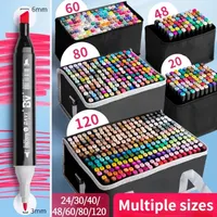 24/30/40/48/60/80/120 Colour Markers Double Brush Painting Children's Watercolour Brushes Storage Bag Set