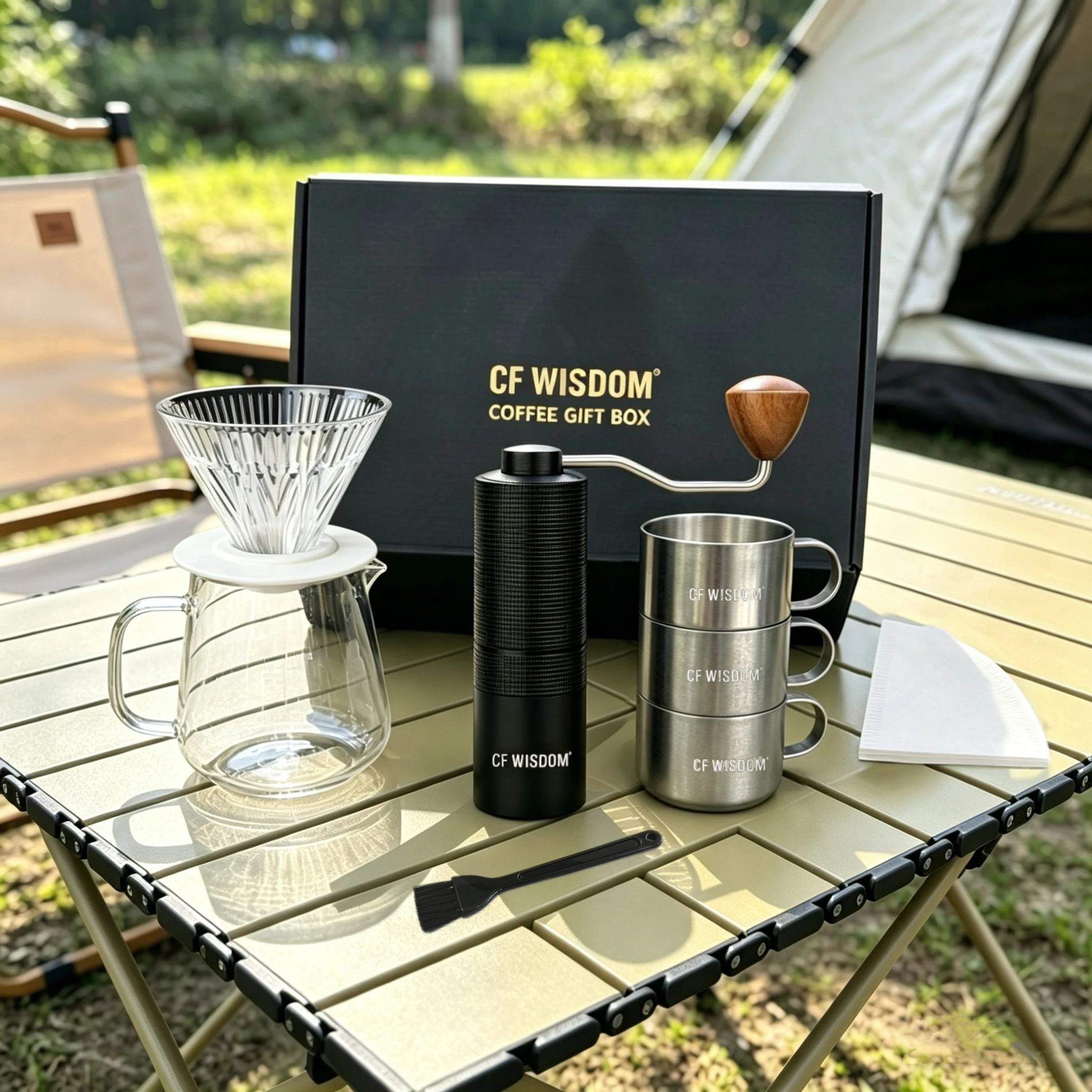 Portable Coffee Set Full Barista Accessories Kit With Coffee Grinder Pour Over Coffee Drip Tool All In One Outdoor Camping Coffe