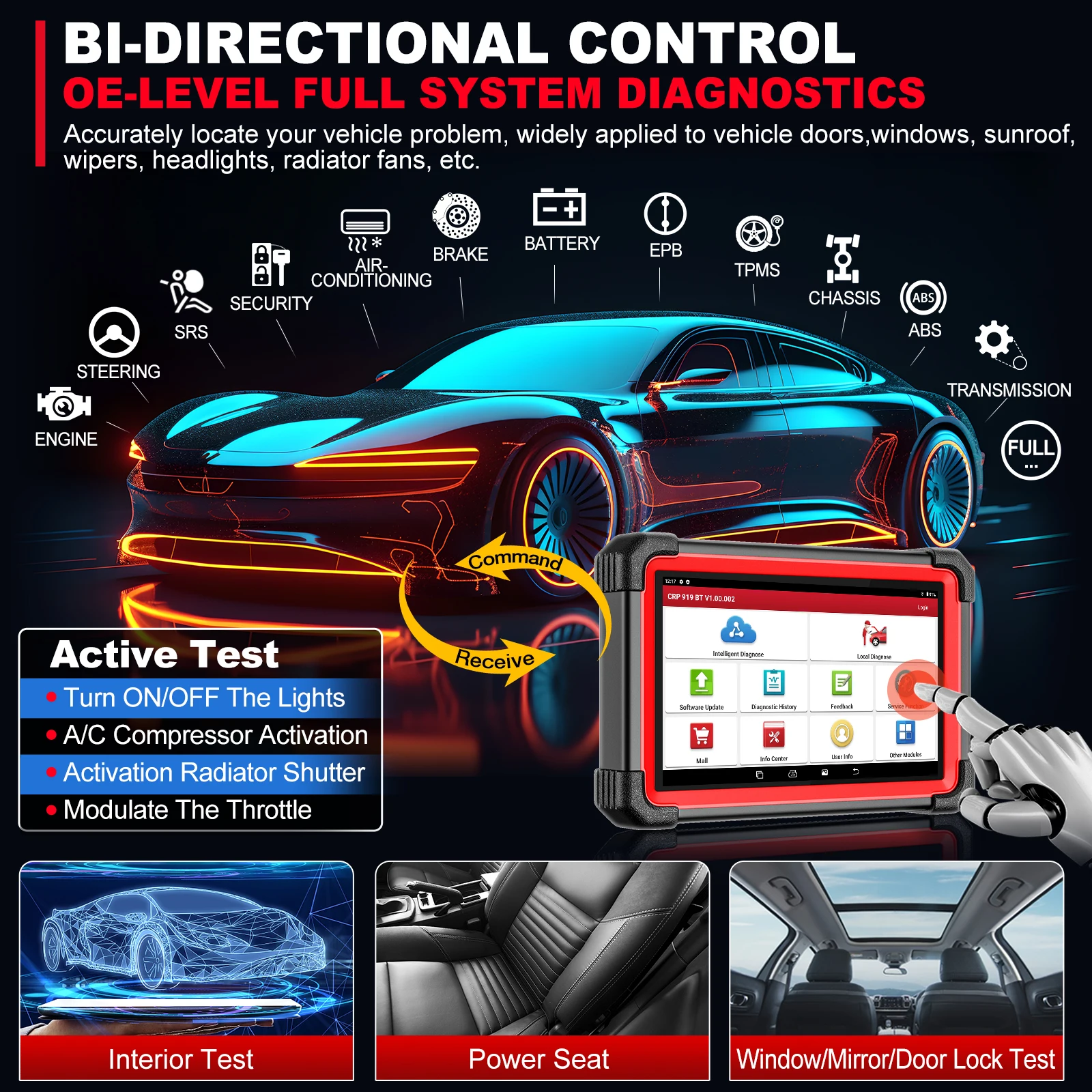 NEW LAUNCH X431 CRP919E BT OBD2 Scanner,Bidirectional Scan Tool,added CAN FD/DoIP,OE-Level All System Diagnostic,with BT adapter