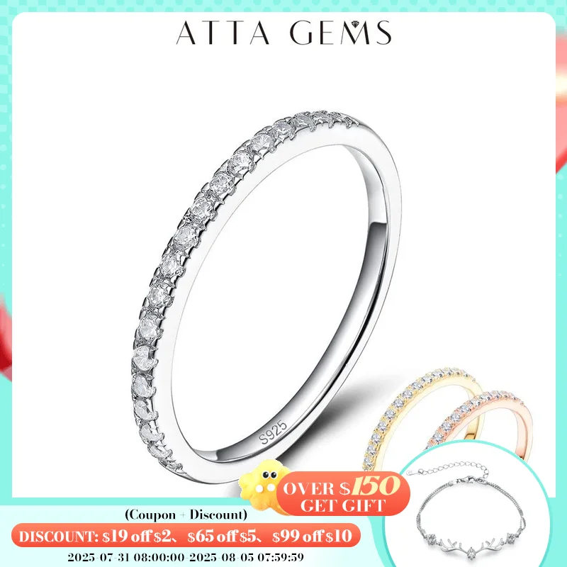 

ATTAGEMS Classic White Gold Plated Round Excellent Cut Moissanite Ring for Girls 925 Sterling Silver Cocktail Fine Jewelry Gift