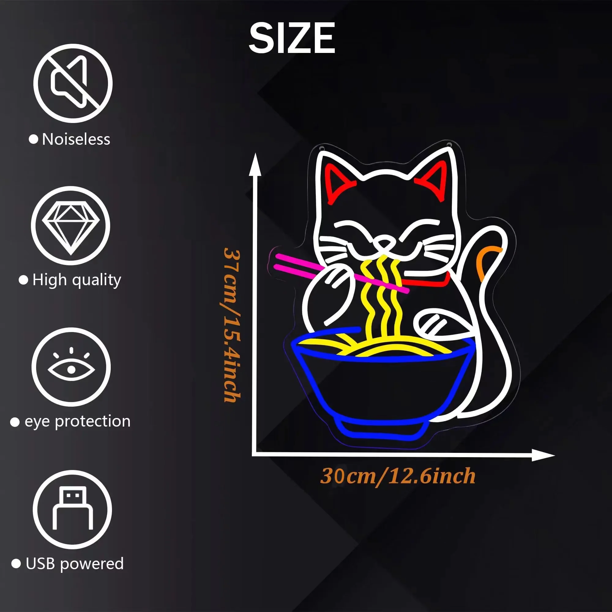 Cat Eating Ramen Neon Sign USB LED Neon Light Sign for Wall Decor Business Restaurant Ramen Canteen Kitchen Decor AD Window Sign