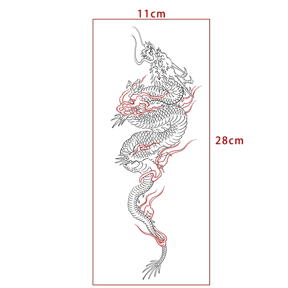 Waterproof Temporary Tattoo Sticker Double Color Chinese Dragon Arm Leg Waterproof Body Art Fake Tattoo Men Women Big Size