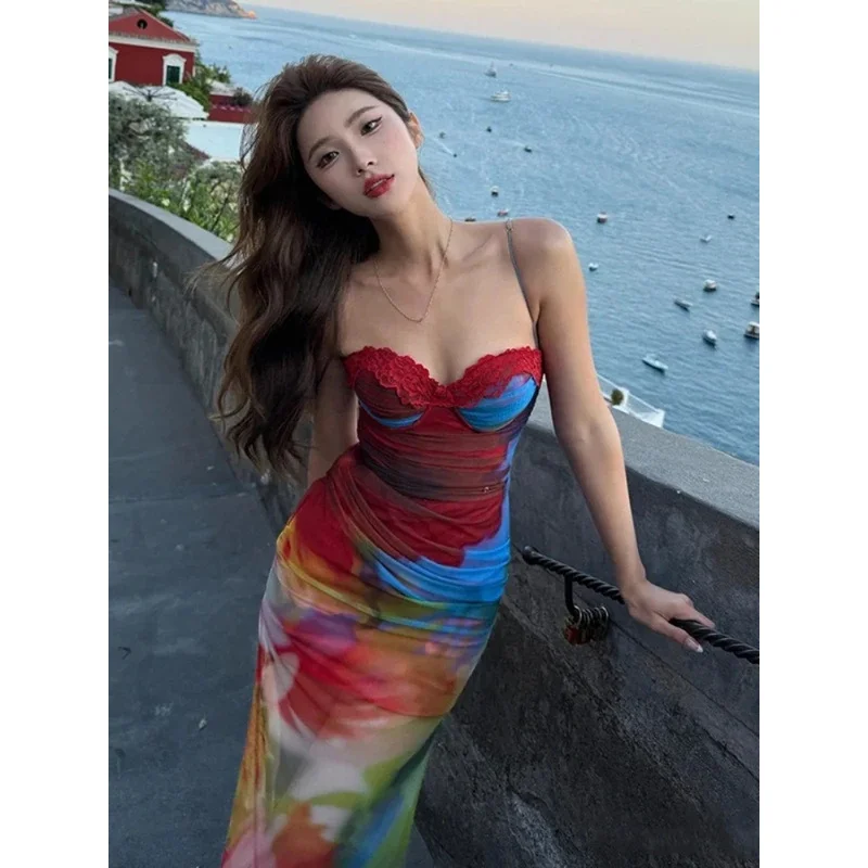 

Vintage Printing Summer Lace Patchwork Sexy Dresses Y2k Aesthetic Women Bodycon Slip Dress 2026 Harajuku Grunge Pleated Vestidos