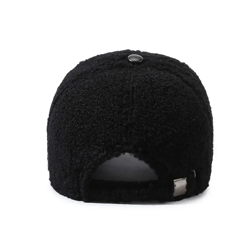 Men Women Lamb Wool Embroidery Letter Baseball Cap Autumn Female Winter Warm Outdoors Fashion Snapback Adjustable Hat Casquette