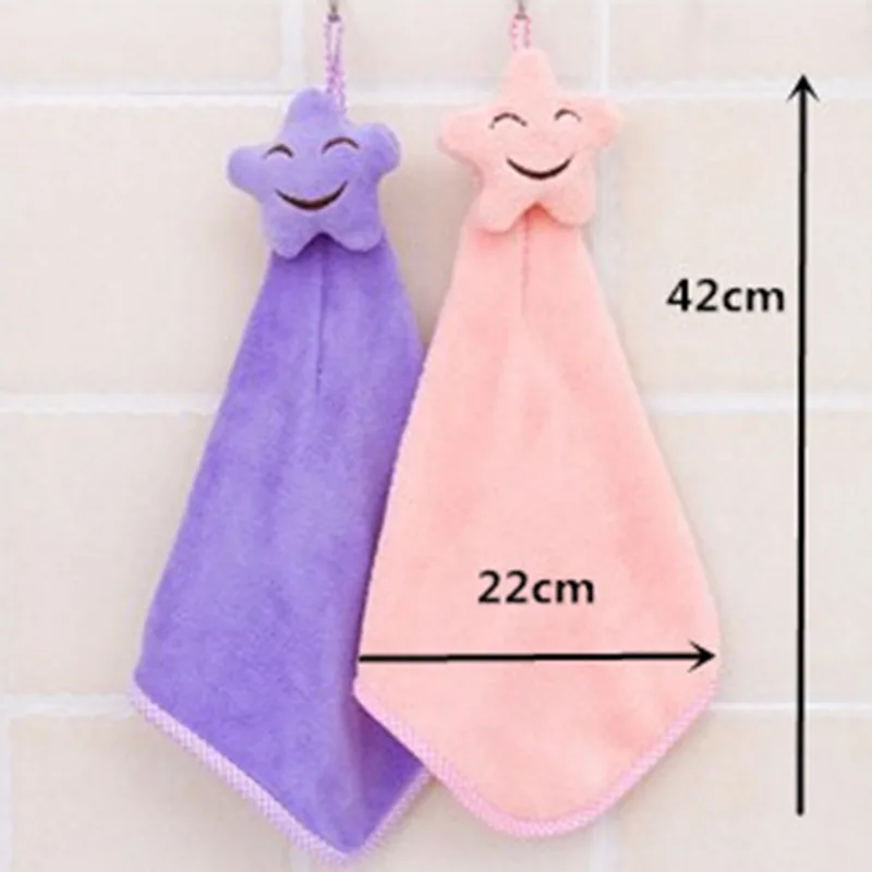 Cute Star Kitchen Cleaning Towel Hanging Hand Towels Absorbent 1Pcs Dishcloths Lint-Free Cloth Coral Velvet Soft