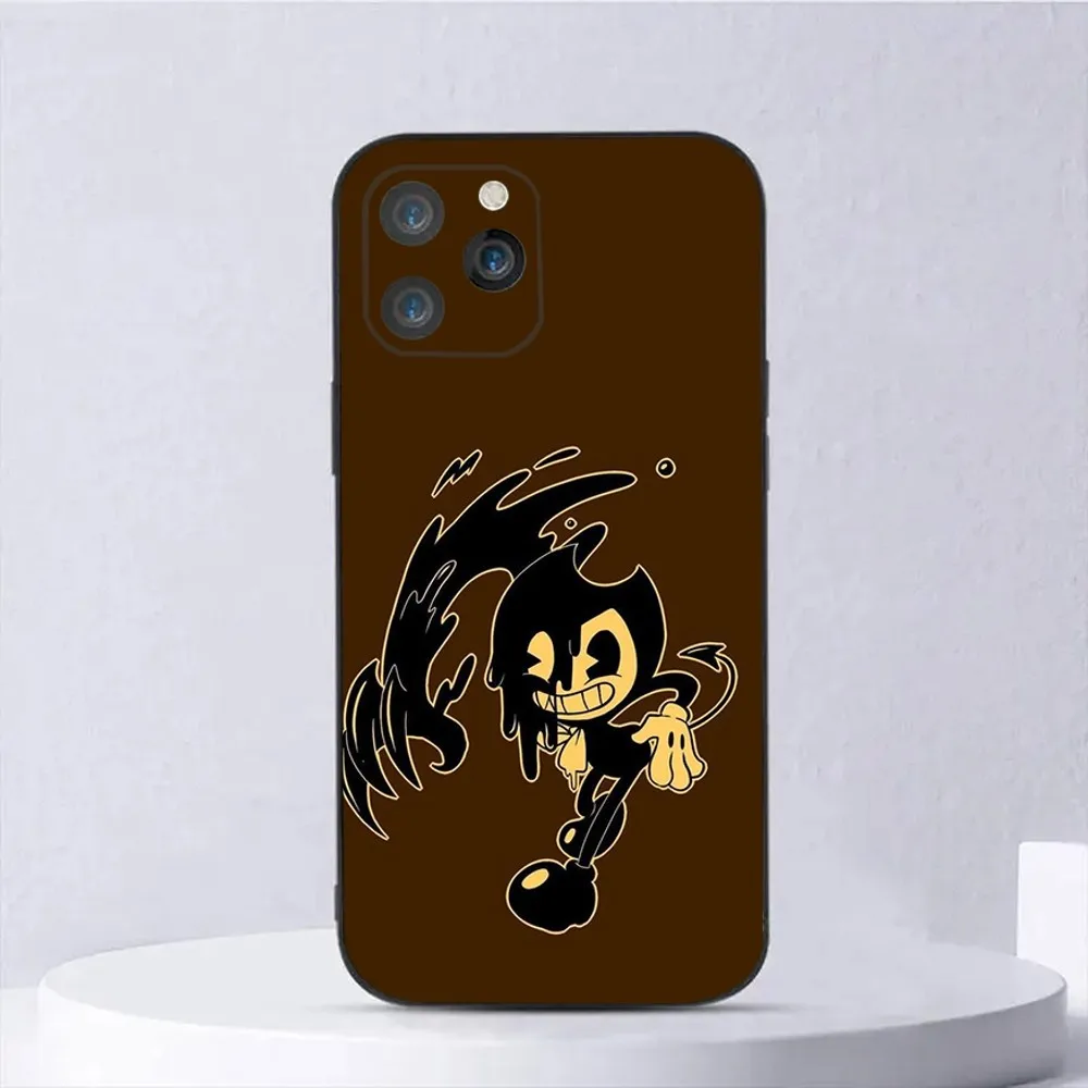 Bendy And The Ink Machines Phone Case For iPhone 15,14,13,12,11,Plus,Pro Max,XS,X,XR,SE,Mini,8,7 Soft Silicone Black Cover