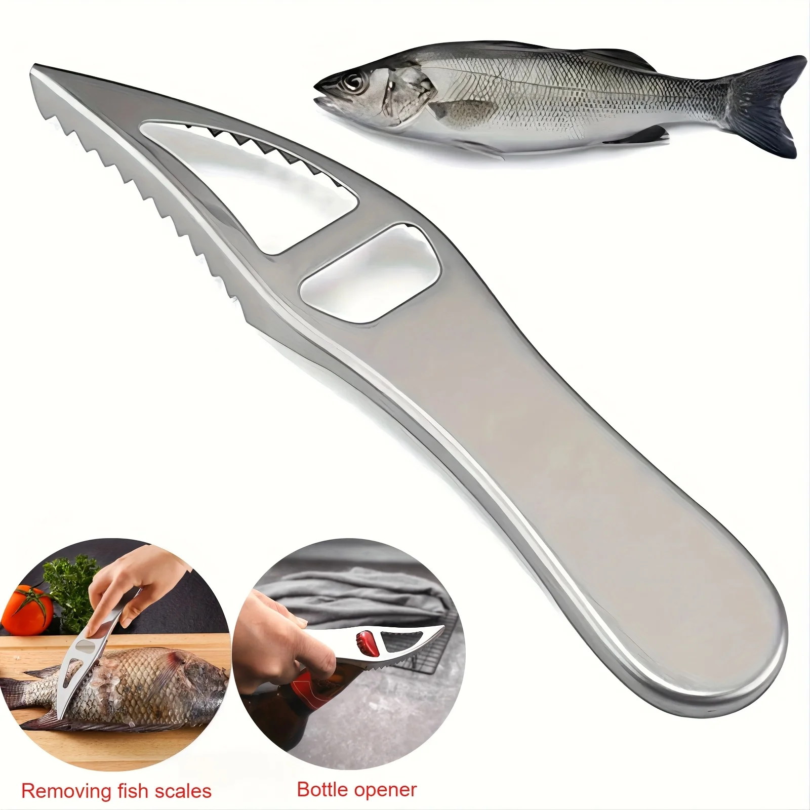 

1 2-in-1 Stainless Steel Fish Scale Remover, Multi-Function Fish Scale Brush, Household Kitchen Bottle Opener