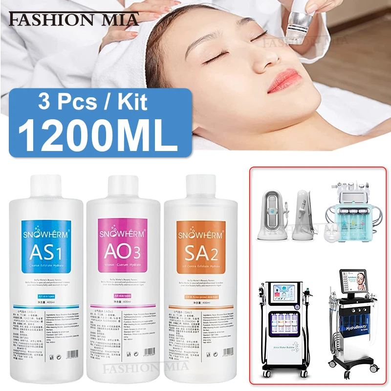 

1200ML 3pcs/Lot Hydrofacial Liquid Face Serum Facial Aqua Peel Solution AS1 SA2 AO3 For Beauty Machine SkinCare Deep Cleaning