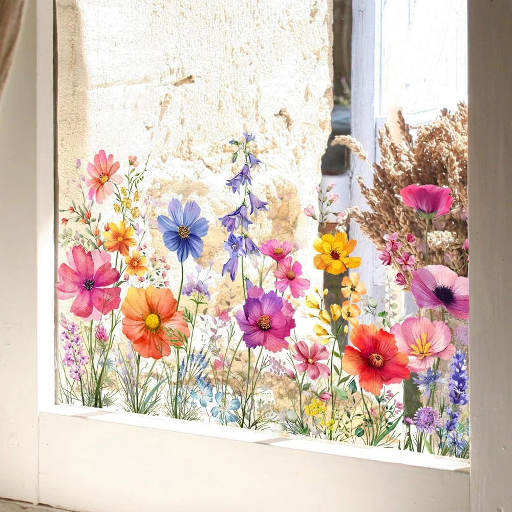 Double Sided Colorful Flowers Butterfly Wall Sticker Electrostatic Paste Window Glass Paste Visible Film Decorative Wall