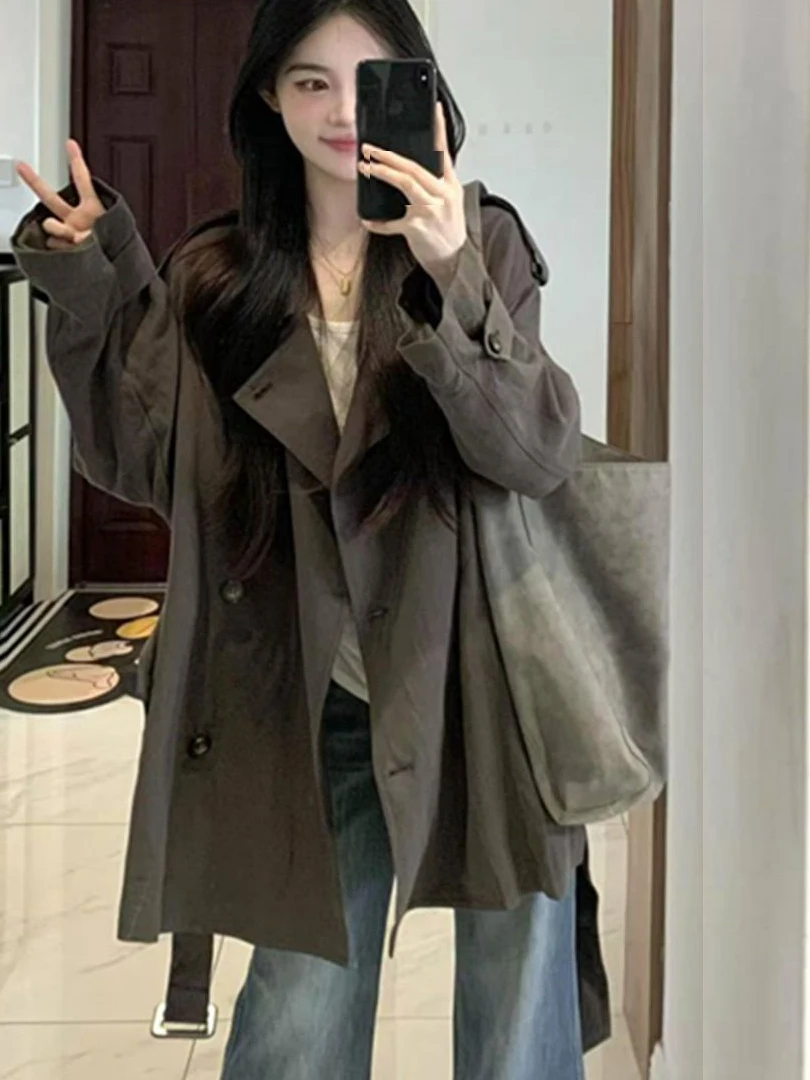 

Burgundy Short Coat Jacket Women's Fashion Loose Korean Style Autumn New Arrival High Quality Short Length Windbreaker