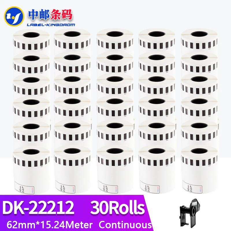 30 Rolls Compatible DK-22113 Transparent Clear Film Label 62mm*15.24M Continuous for Brother QL-570/700/800 Printer DK22113