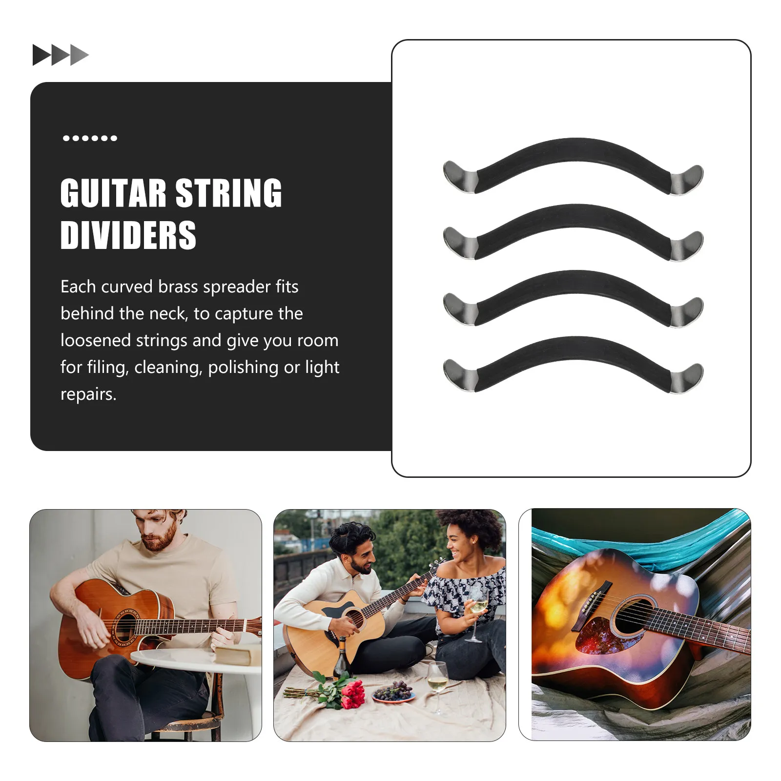 4Pcs Metal Guitar String Splitter Heavy-Duty Rust-Proof String Spreader for Luthier Guitar Repair Fretboard Cleaning Nut
