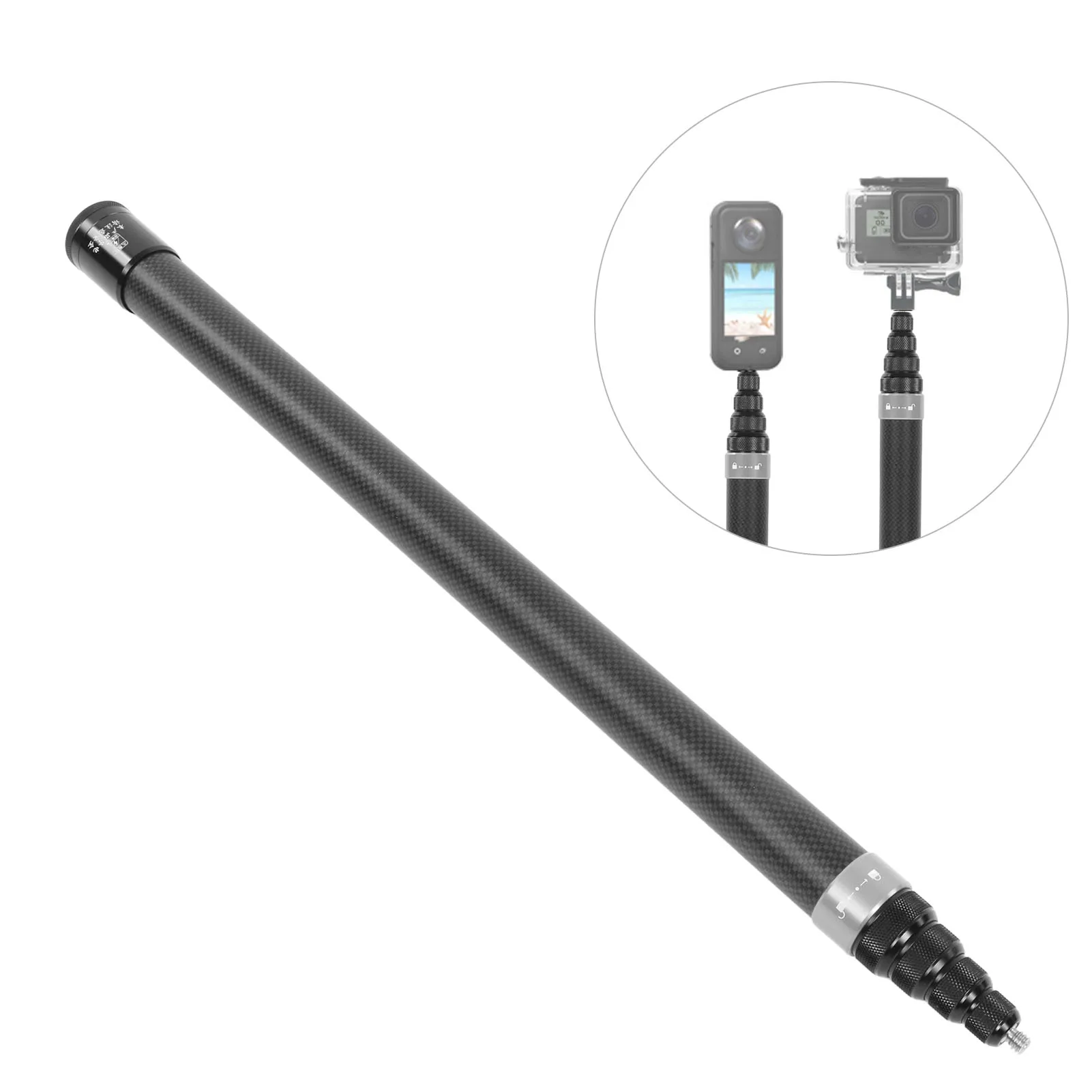 عصا سيلفي لكاميرا الحركة قبضة مريحة 300 سم عصا سيلفي لكاميرا الحركة المحمولة من الكربون 9 أقسام للعمل