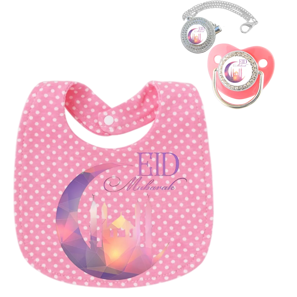 Islamic Newborn Pacifier Baby Chain Clip Toddler Bandana Bib 3Pcs Set Muslim Print Arabic Pattern Soother Dummy BPA Free Silicon