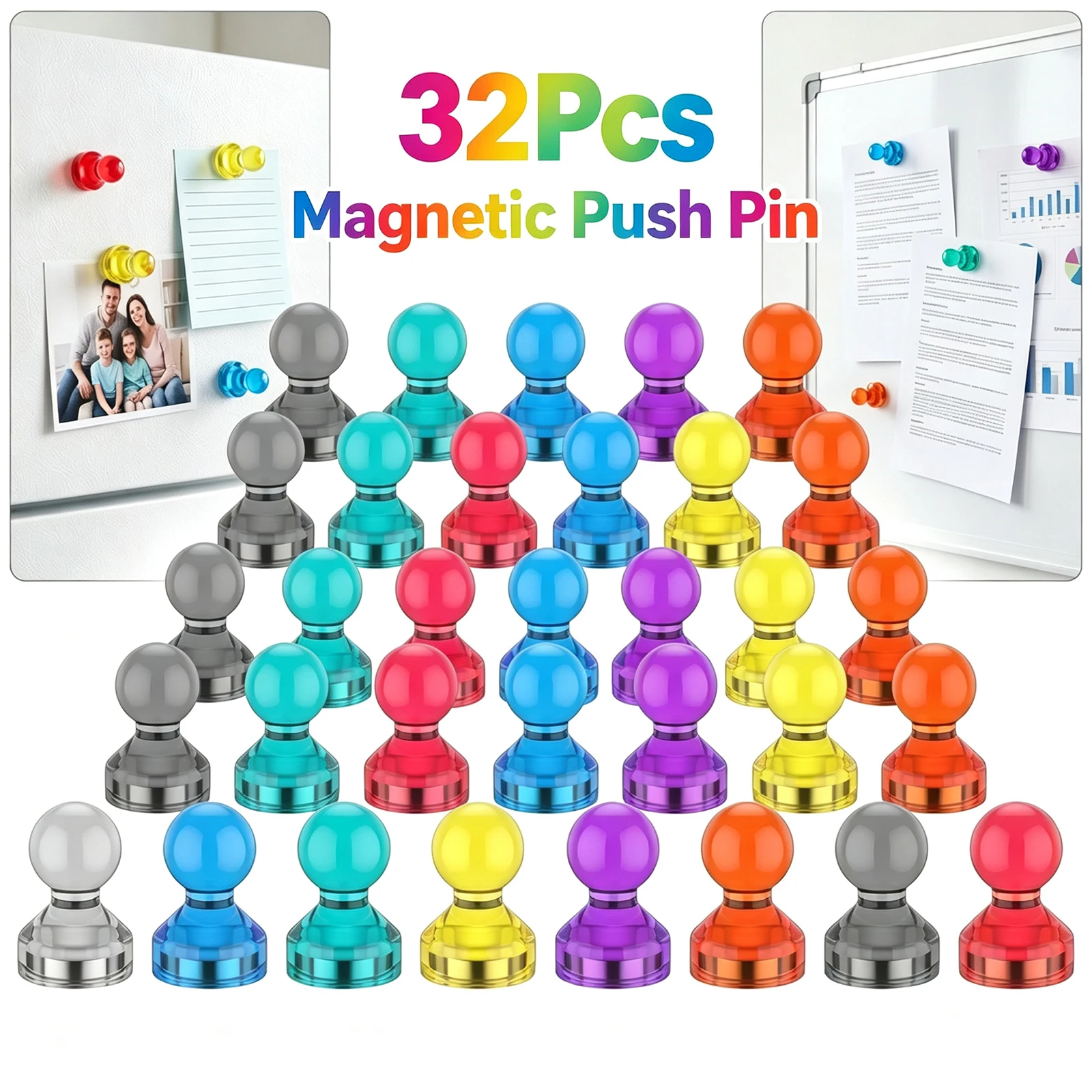 32 Stück Starke Neodym-Kühlschrankmagnete Mini-Magnete Pushpins Whiteboard-Kühlschrankmagnete Büro Magnetische Kegel-Pins
