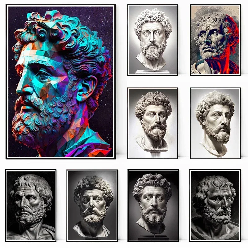 Marcus Aurelius Stoicism Sculpture Posters Philosopher Canvas Painting Prints Wall Art Pictures Ideal for Living Room Home Decor