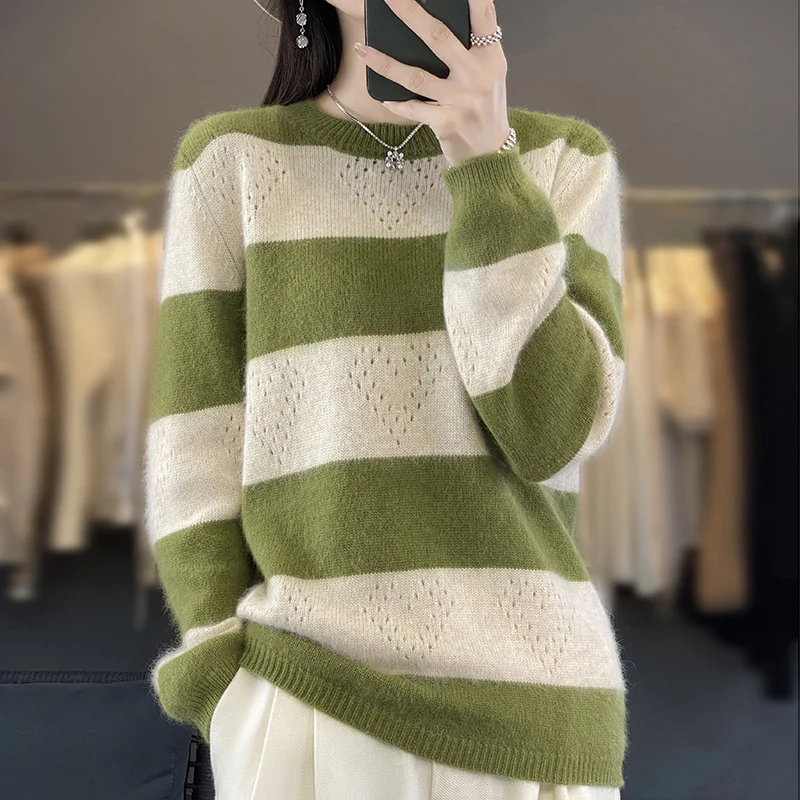 Autumn and Winter New Women's 100% Mink Fleece Sweater O-neck Knitted Pullover Casual Loose Large Korean Fashion Women's Top