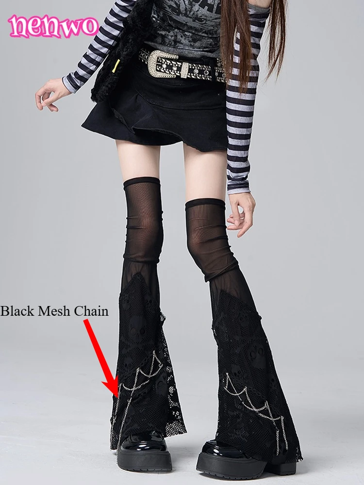 

Mesh Leg Sleeves Punk Gothic Skull Sheer Long Leg Warmers Y2K E-girl Harajuku Subculture Streetwear Stretchy for Women