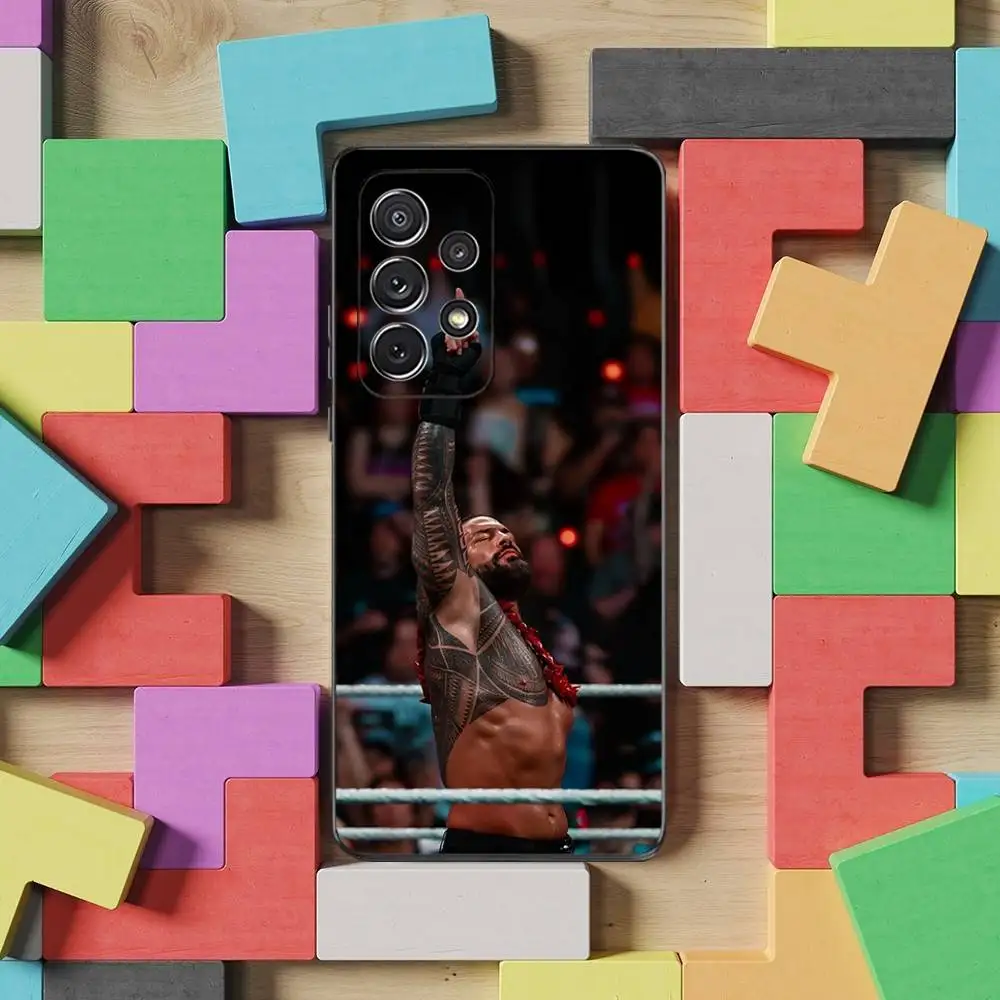 حافظة هاتف W-WWE T-The S-Shield لهاتف سامسونج S25، S24، S23، S22، S21، S20، S10، Ultra، Plus، Lite، FE، غطاء أسود من السيليكون الناعم