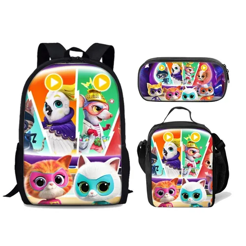 Imagen 2 del producto Bolsa para estudiantes de escuela primaria Super Kitties, conjunto de tres piezas, mochila de dibujos animados de Anime, bolsa de hielo, bolsa para bolígrafos