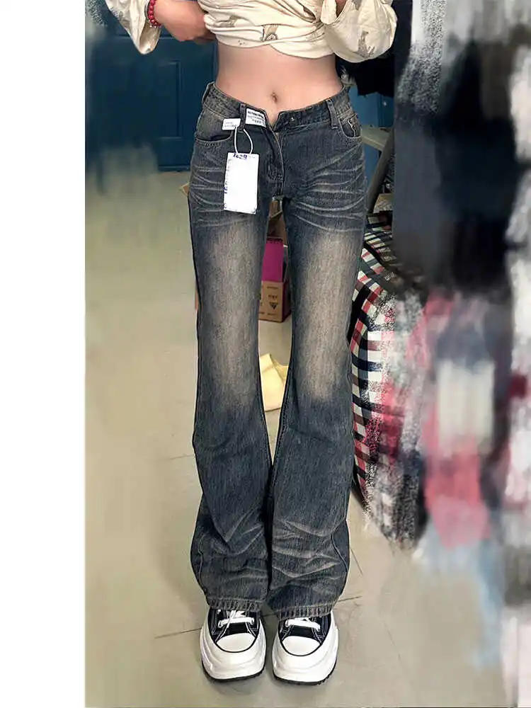 

Retro American Low Waist Bell Bot Jeans Women's Slim Fit Denim Long Trousers Faionable Spring Autumn Jeans