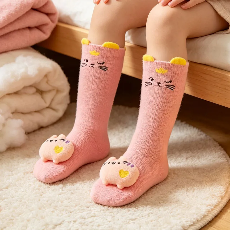 1-5Pairs Kids Socks Non Skid Knee High Soft Breathable Cotton for Baby Toddler Children Autumn Winter School Home Wear