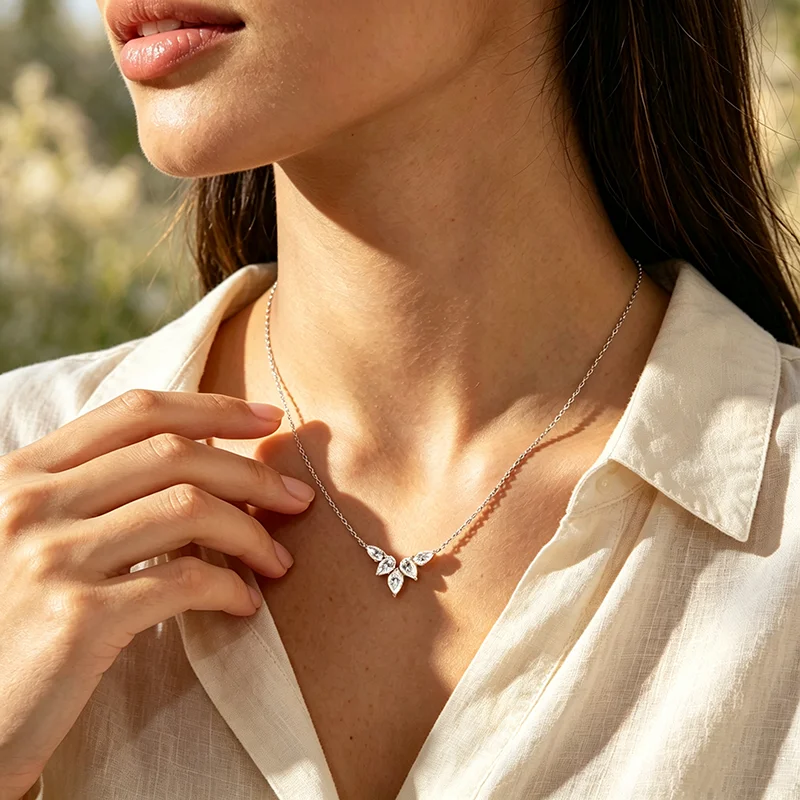 Smyoue Pear Cut Full Moissanite Necklace for Women Gradient 5 Stones Lab Diamond Pendant Girls Gift Real S925 Sterling Silver