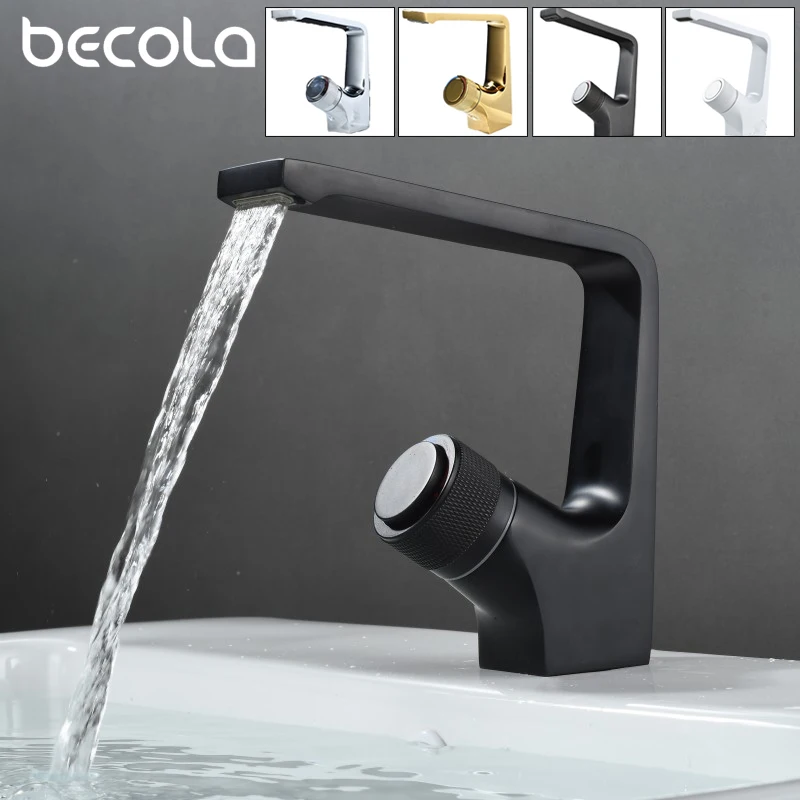 

Becola Brass Push Button Faucet Black Bathroom Mixer Chrome Wash Basin Faucet Deck Mount Hot and Cold Sink Faucet