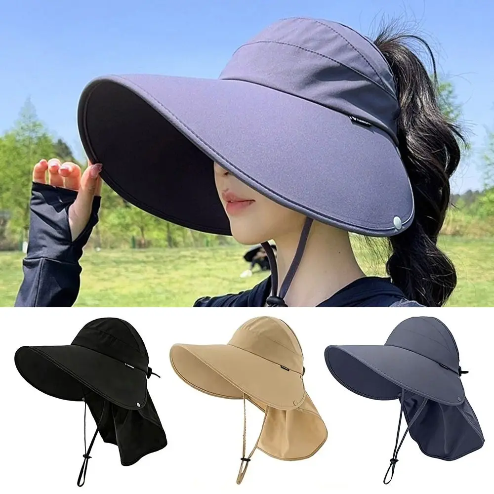 

Fashion Wide Brim Sunscreen Cap Breathable Adjustable Bucket Hat UV Protection Foldable Ponytail Hat Summer