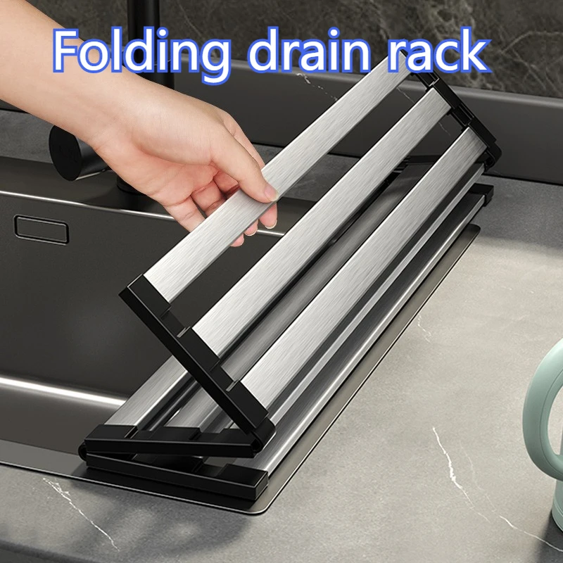 

Стальная кухонная мойка из нержавеющей стали 304 с дренажной корзиной, складной и выдвижной сушилкой для посуды и подставкой для хранения.